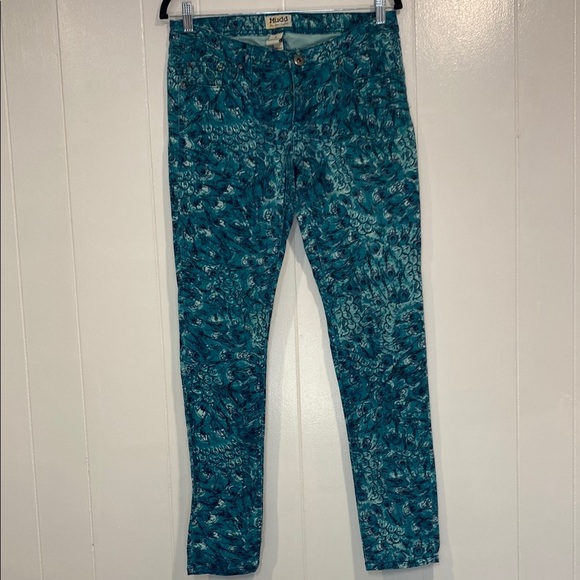 Mudd Pants Jeans Skinny Peacock Feather Patterned Maximalism Dopamine Size 9 - Picture 2 of 10